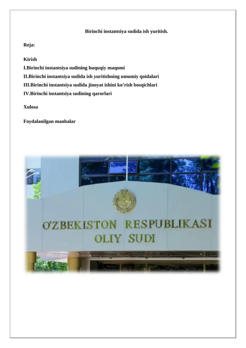 Birinchi instantsiya sudida ish yuritish