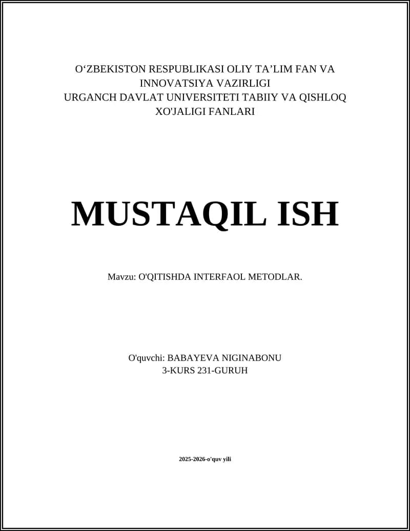O'QITISHDA INTERFAOL METODLAR