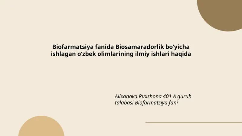 Biosamaradorlik bo‘yicha ishlagan o‘zbek olimlarining ilmiy ishlari