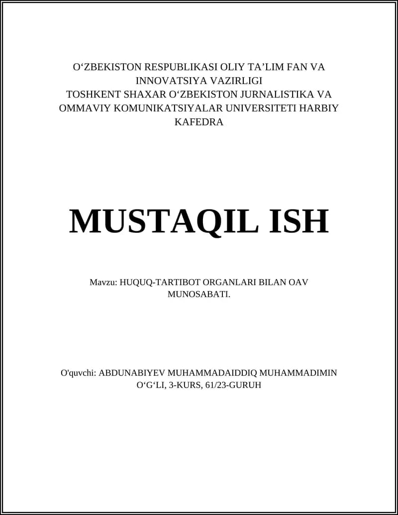 HUQUQ-TARTIBOT ORGANLARI BILAN OAV MUNOSABATI