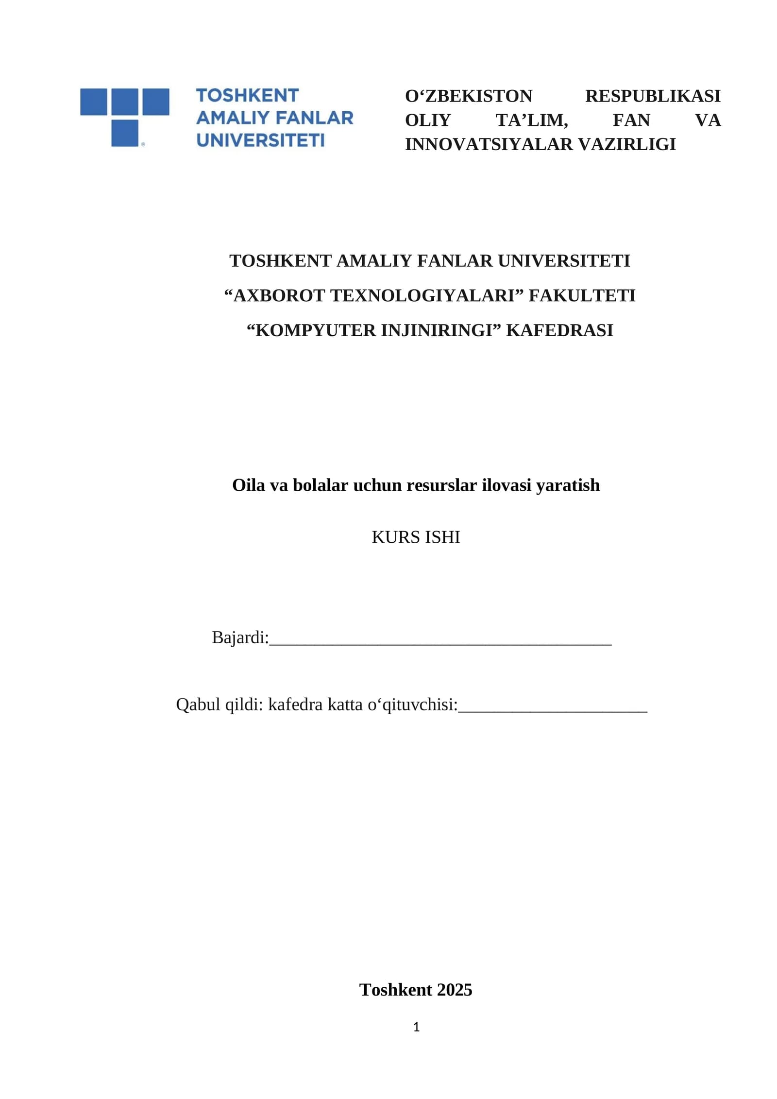Oila va bolalar uchun resurslar ilovasi yaratish