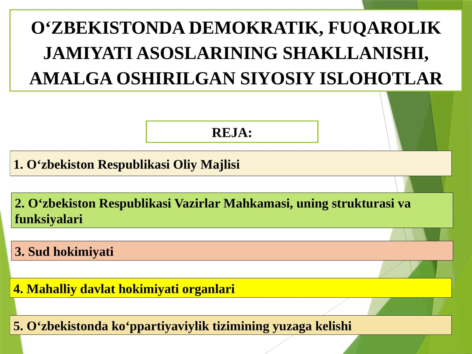 Oʻzbekistonda Demokratik, Fuqarolik Jamiyati Asoslari