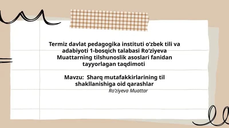 Roʻziyeva Muattarning tilshunoslik asoslari fanidan tayyorlagan taqdimoti