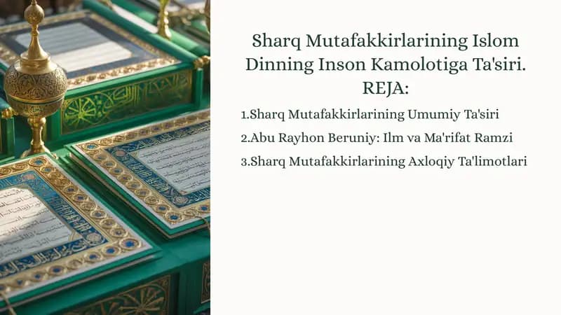 Sharq Mutafakkirlarining Islom Dinning Inson Kamolotiga Ta'siri
