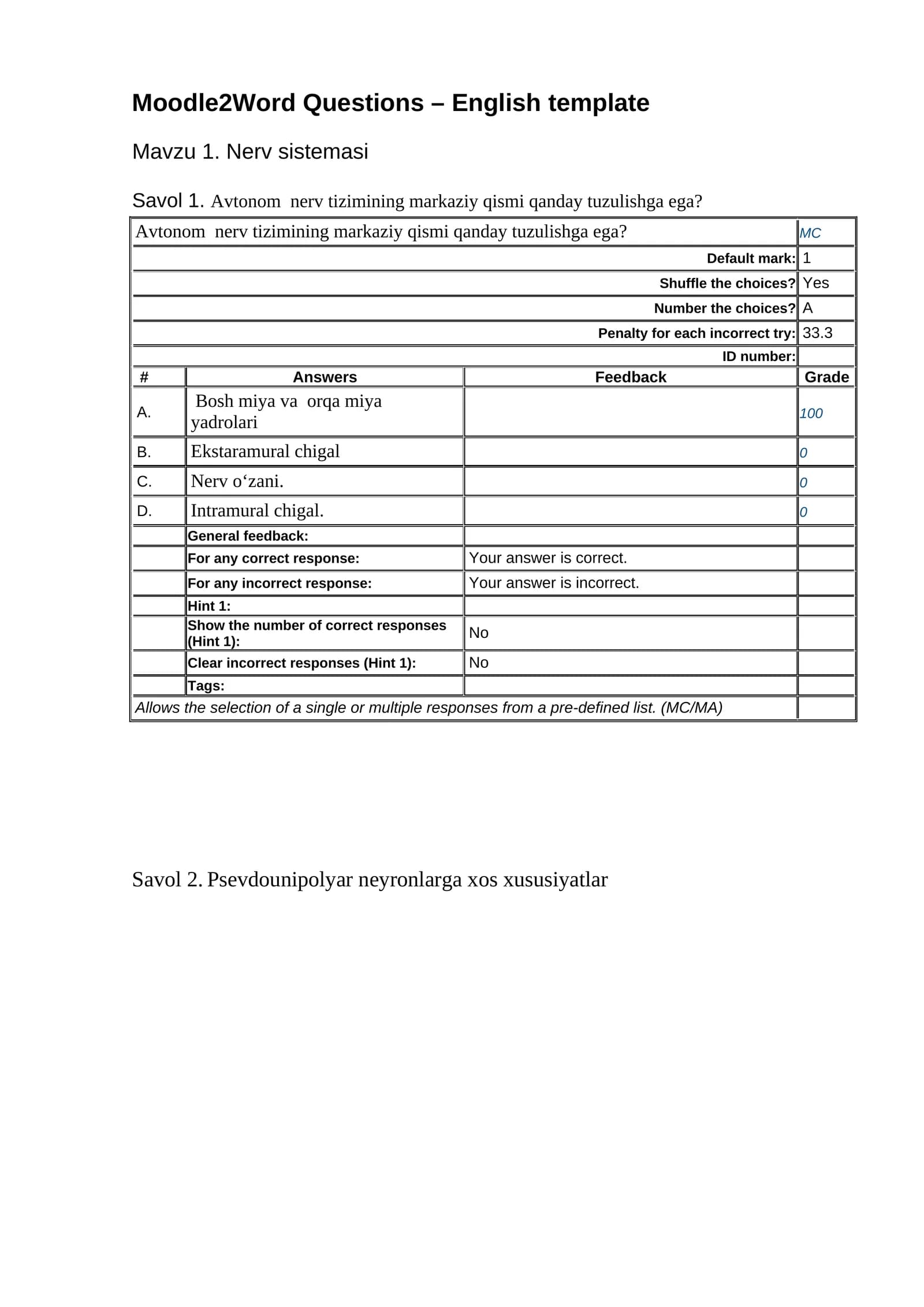 Moodle2Word Questions – English template