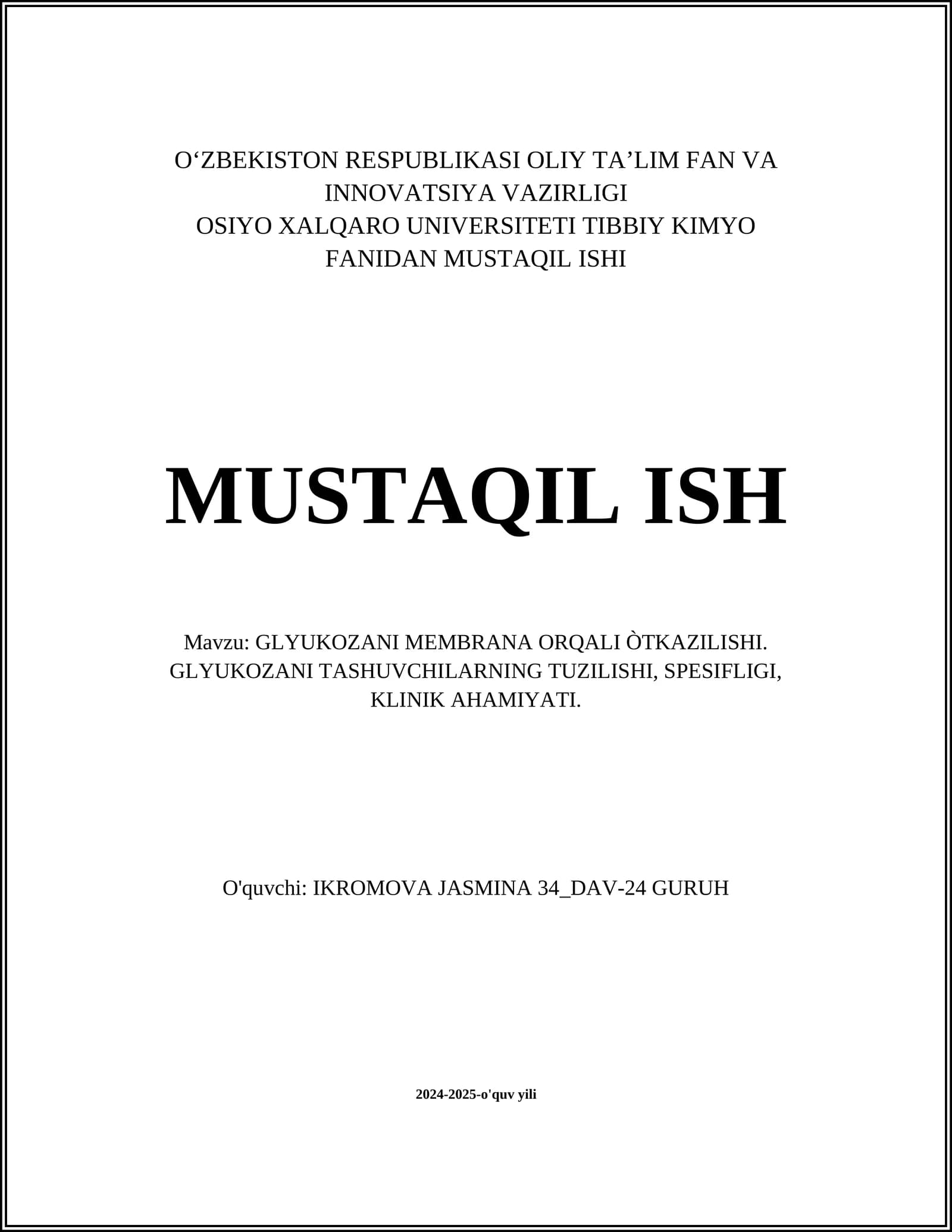 GLYUKOZANI MEMBRANA ORQALI ÒTKAZILISHI