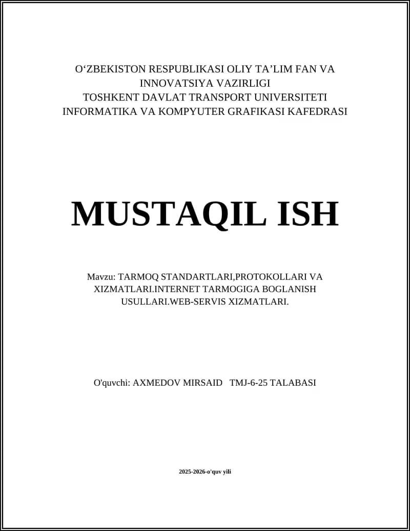 OSI va TCP/IP tarmoq modellari