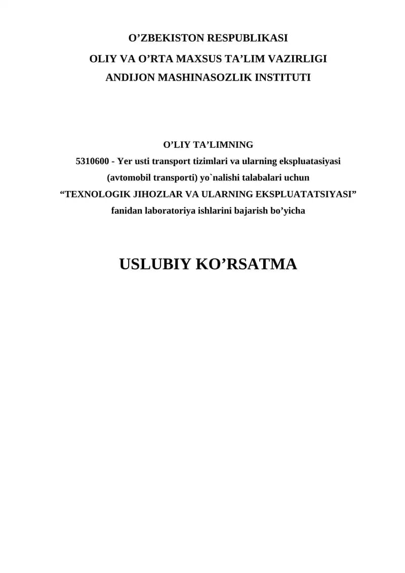 Texnologik jihozlar va ularning ekspluatatsiyasi