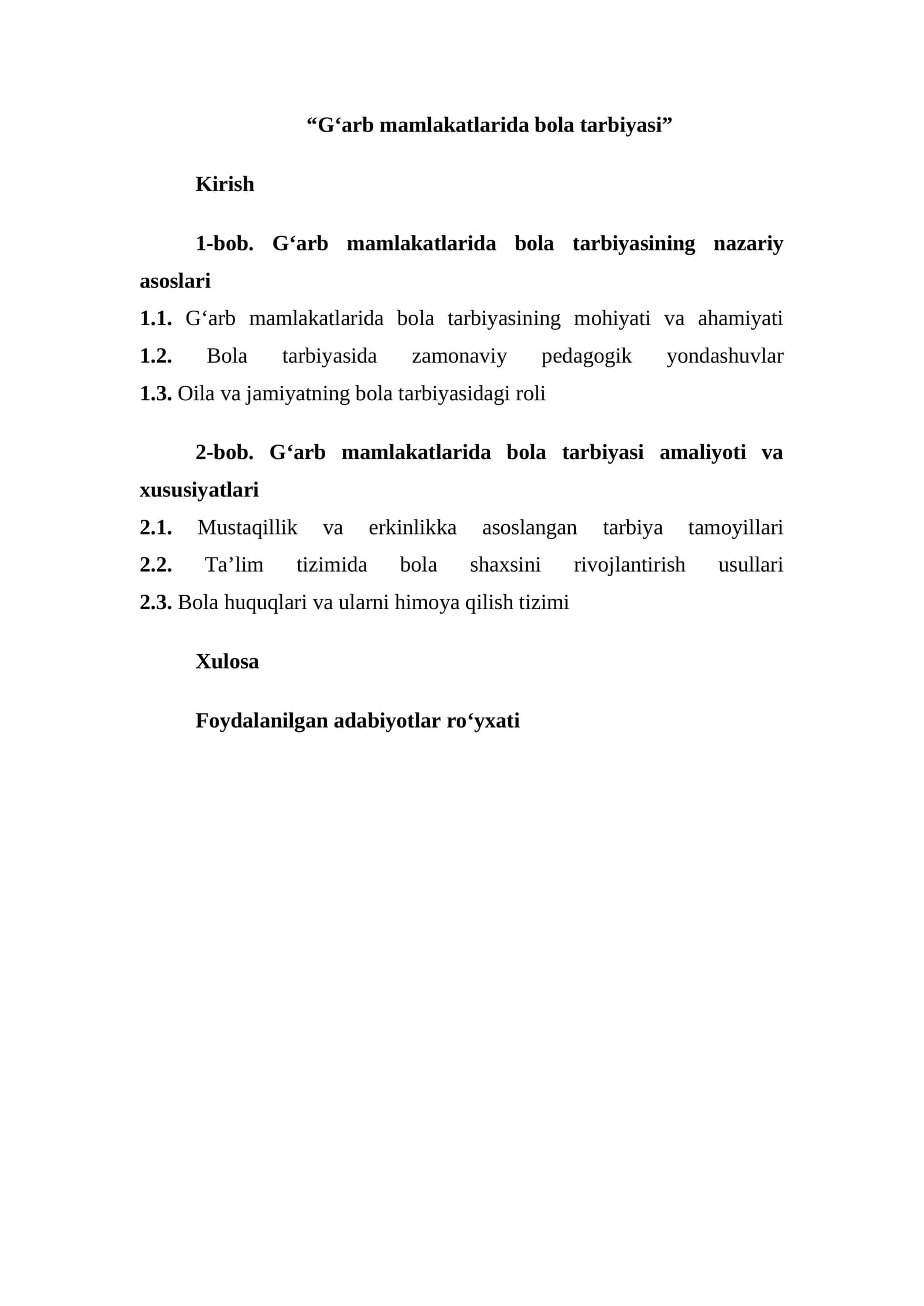 G‘arb mamlakatlarida bola tarbiyasi
