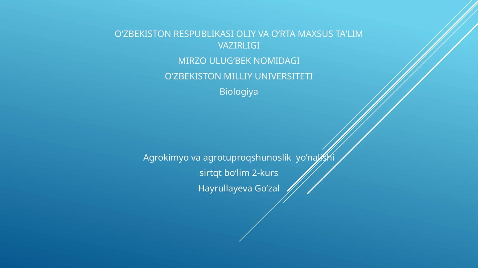 Biologiya Agrokimyo va agrotuproqshunoslik yo’nalishi