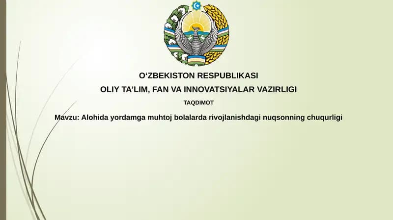 Alohidayordamga muhtoj bolalar rivojlanishida nuqsonning chuqurligi
