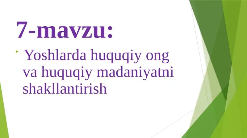 Yoshlarda huquqiy ong va huquqiy madaniyatni shakllantirish