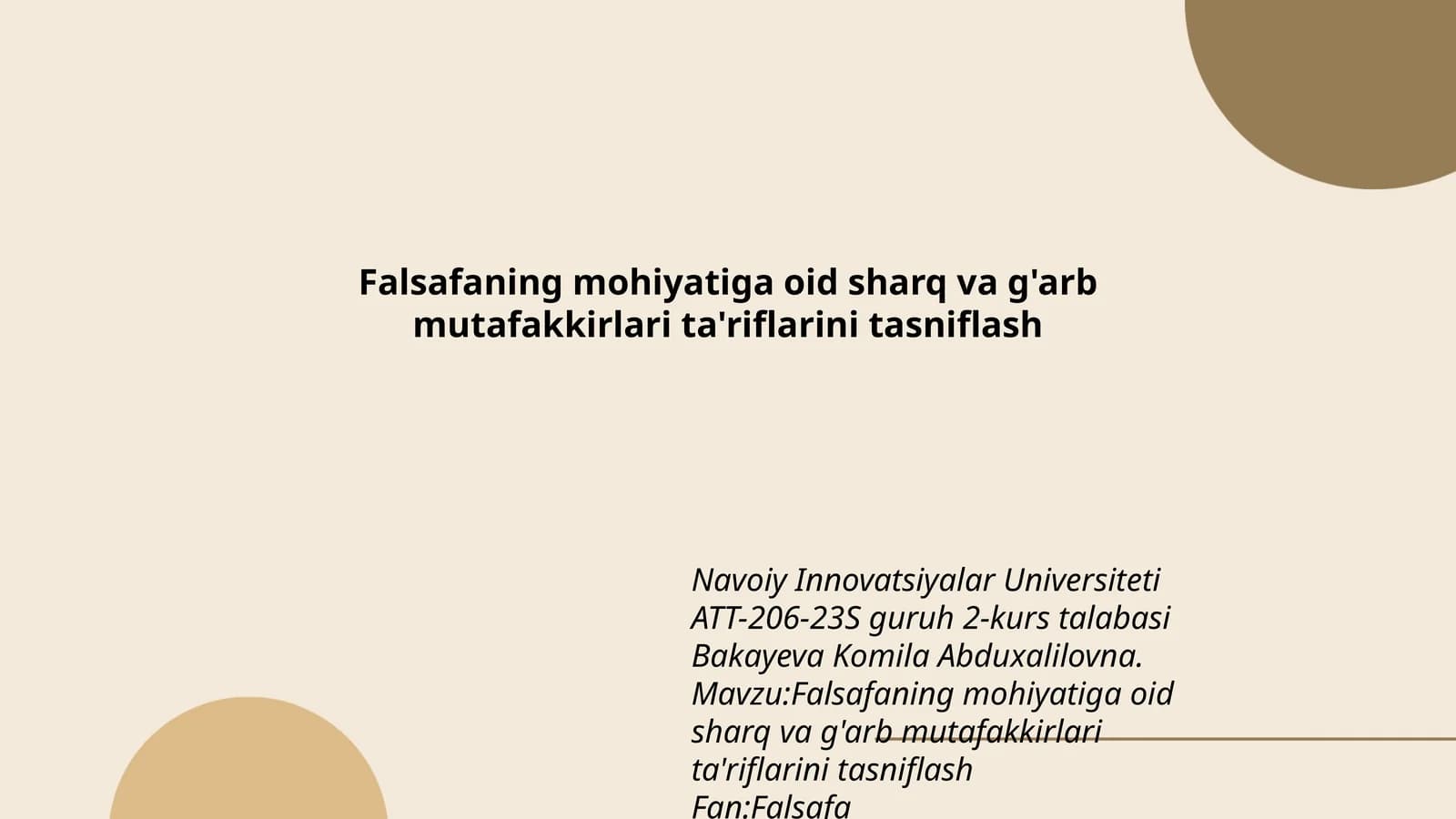 Falsafaning mohiyatiga oid sharq va g'arb mutafakkirlari ta'riflarini tasniflash