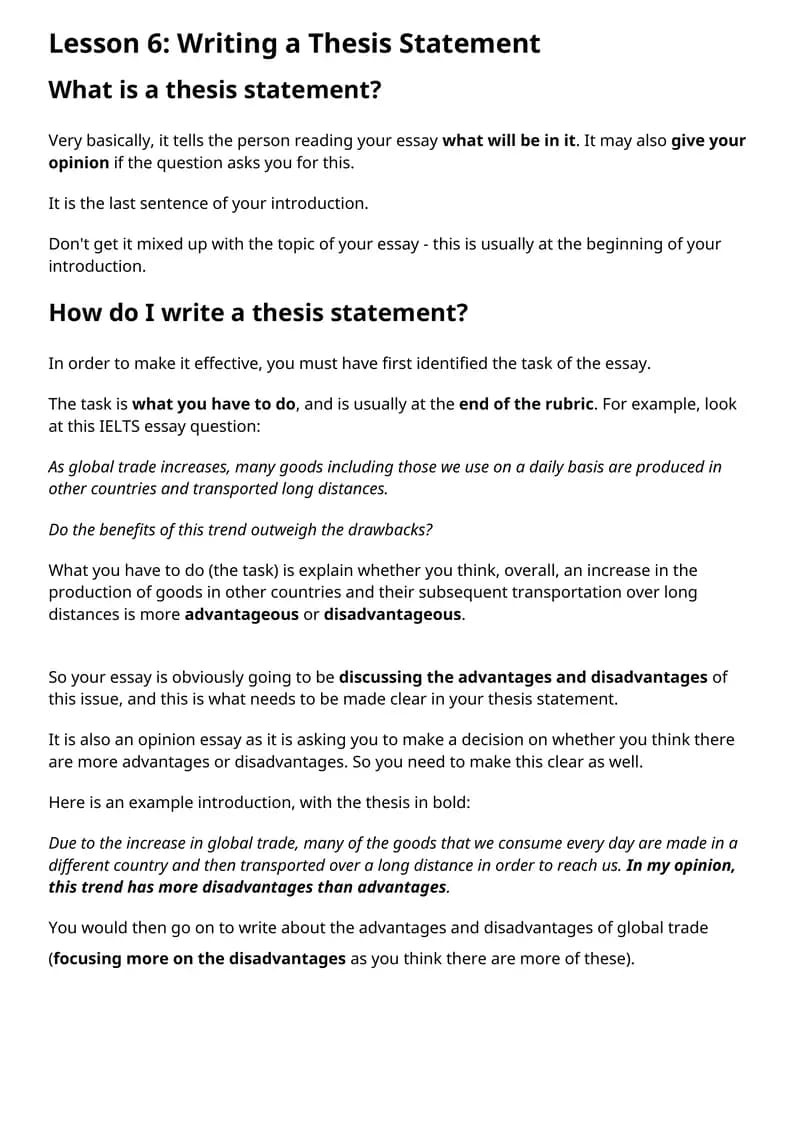 Lesson 6: Writing a Thesis Statement