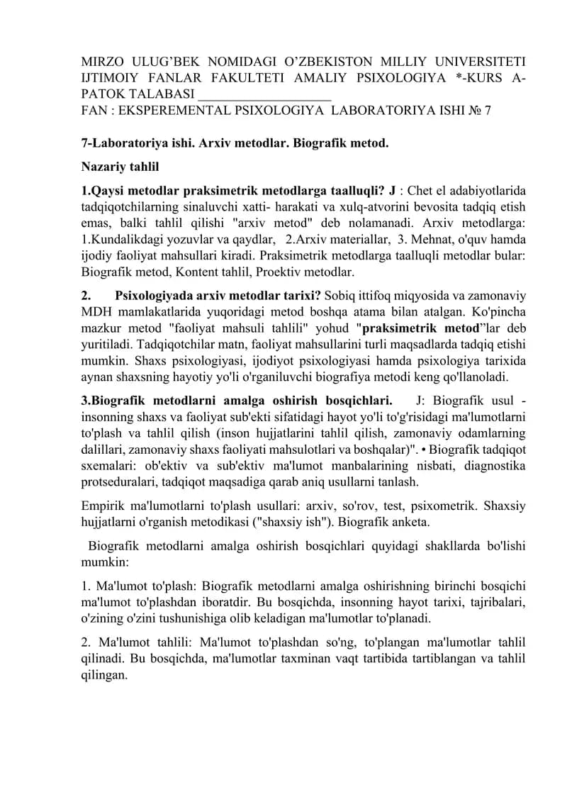 Arxiv metodlar. Biografik metod.