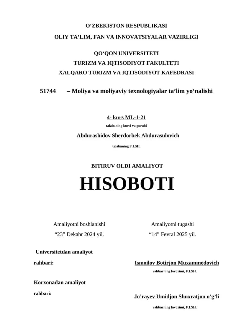 "Agrobank" ATBning Moliya va Moliyaviy Texnologiyalar ta'lim yo'nalishi