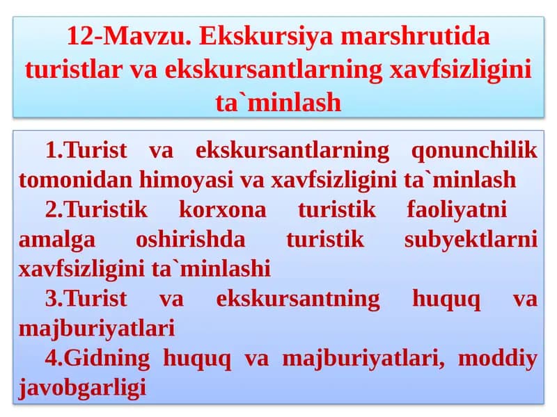 Turizm sohasida xavfsizlik