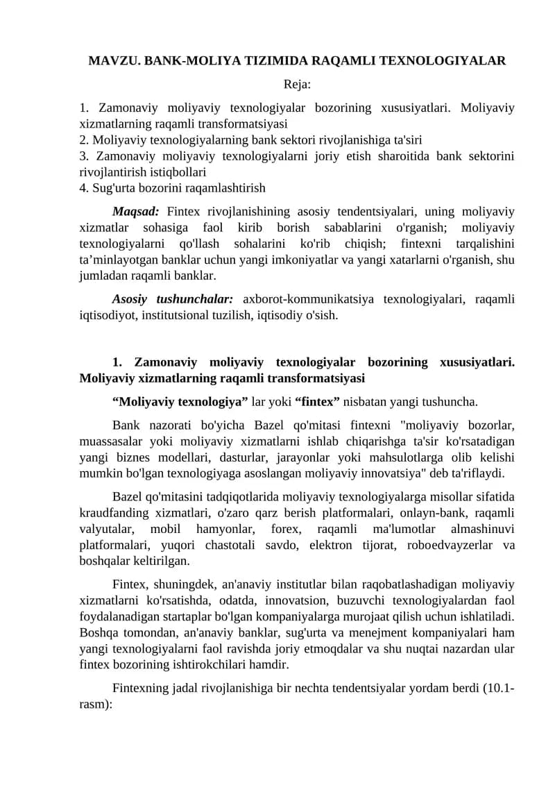 Zamonaviy moliyaviy texnologiyalar