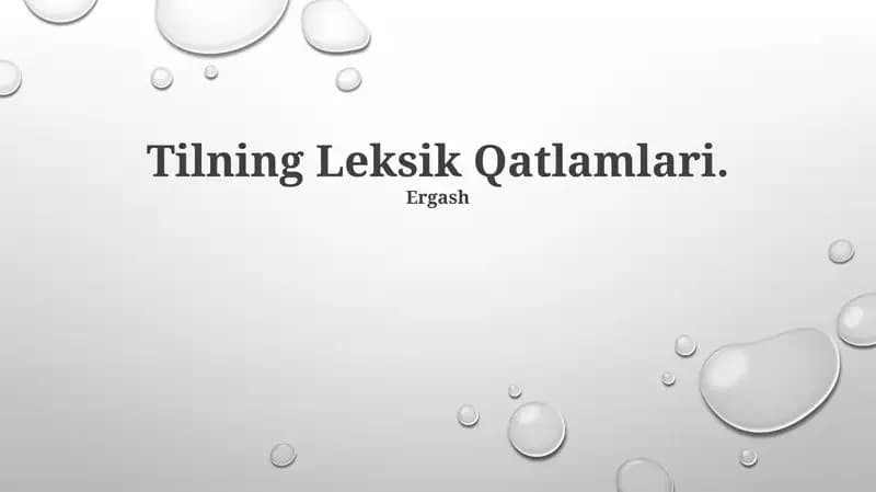 Tilning Leksik Qatlamlari