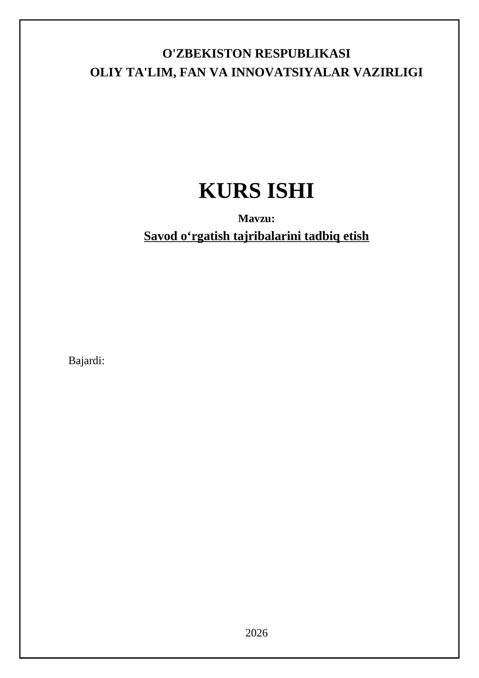 Savod oʻrgatish tajribalarini tadbiq etish
