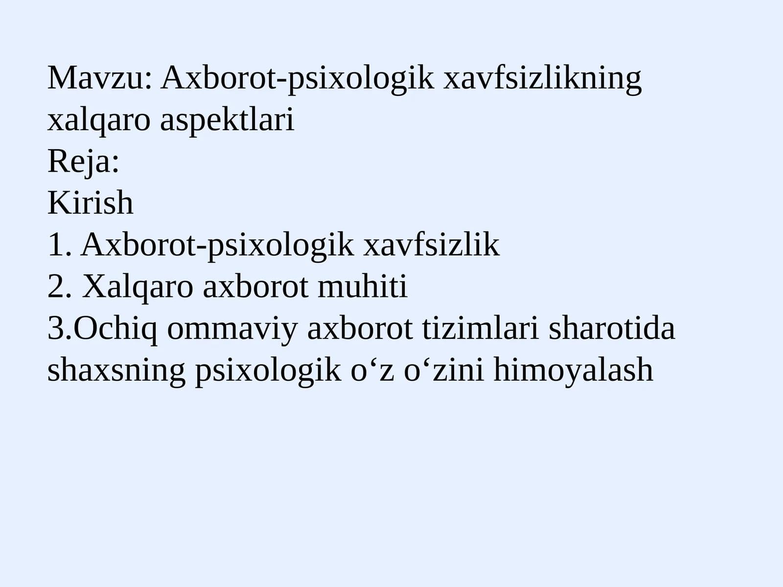 Axborot-psixologik xavfsizlikning xalqaro aspektlari