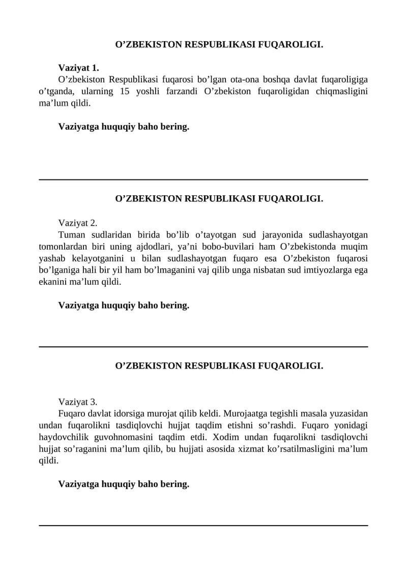 O’ZBEKISTON RESPUBLIKASI FUQAROLIGI