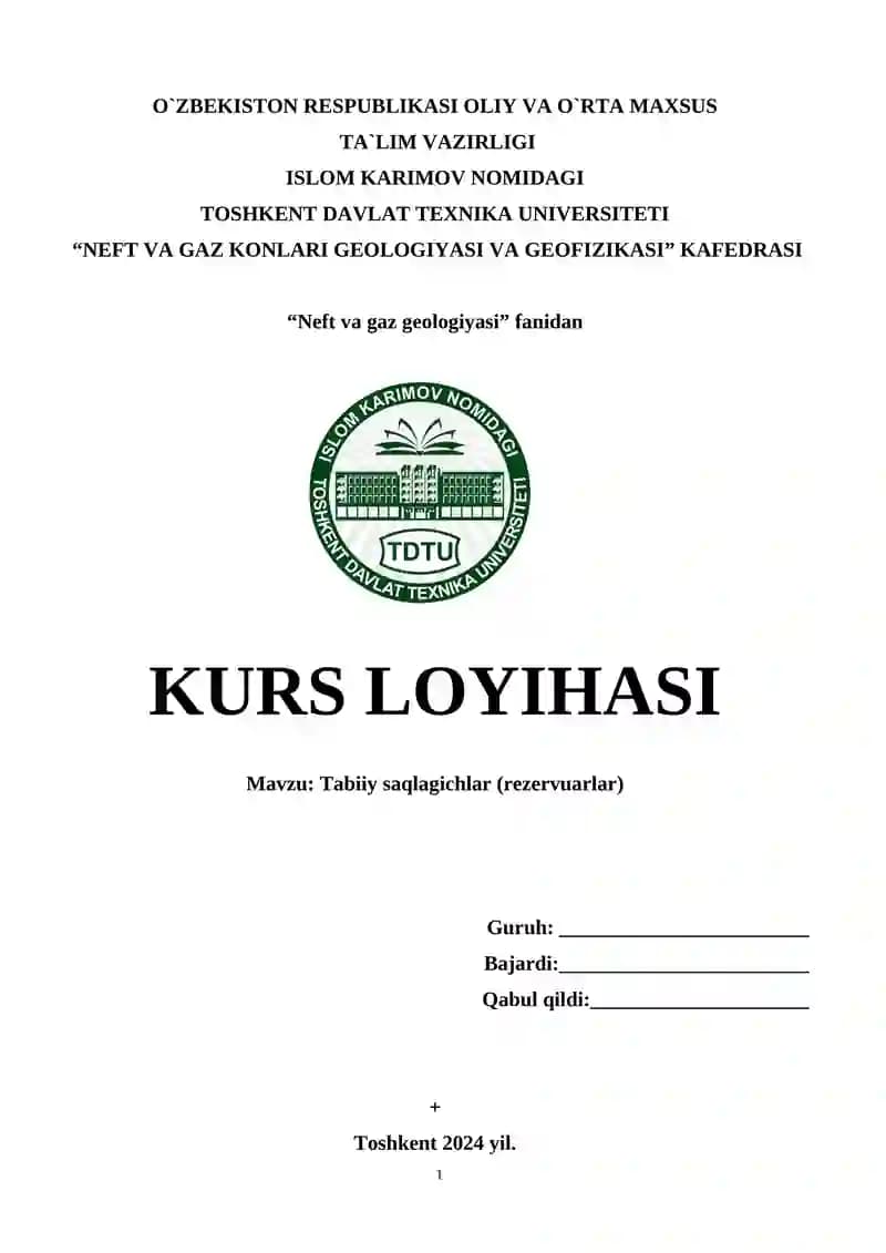 Neft va gaz geologiyasi KURS LOYIHASI