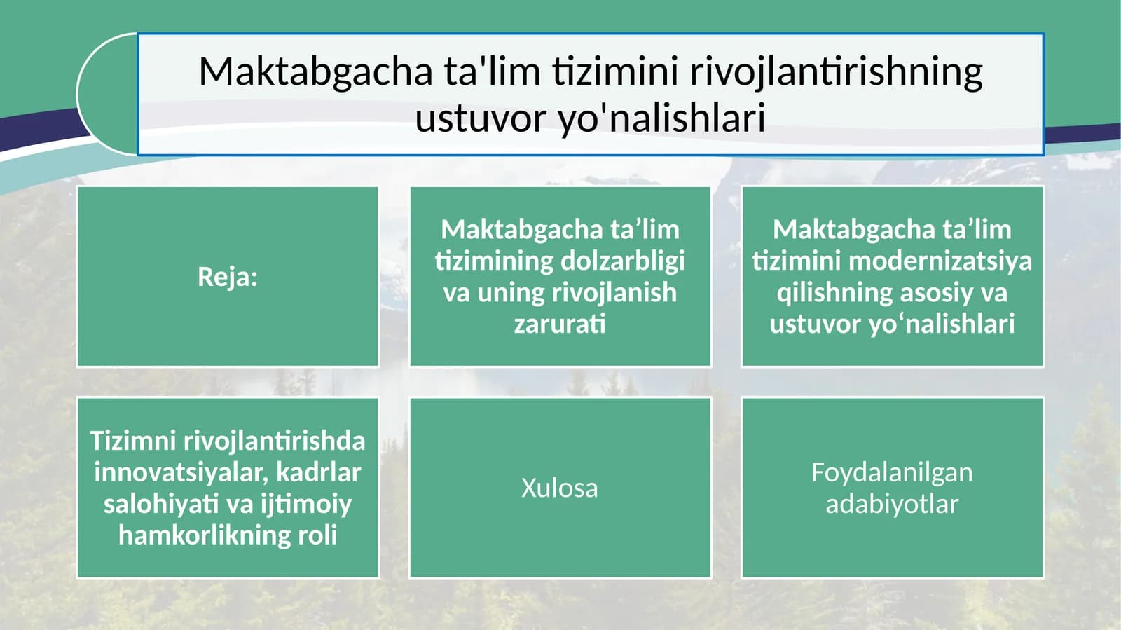 Maktabgacha ta'lim tizimini rivojlantirishning ustuvor yo'nalishlari