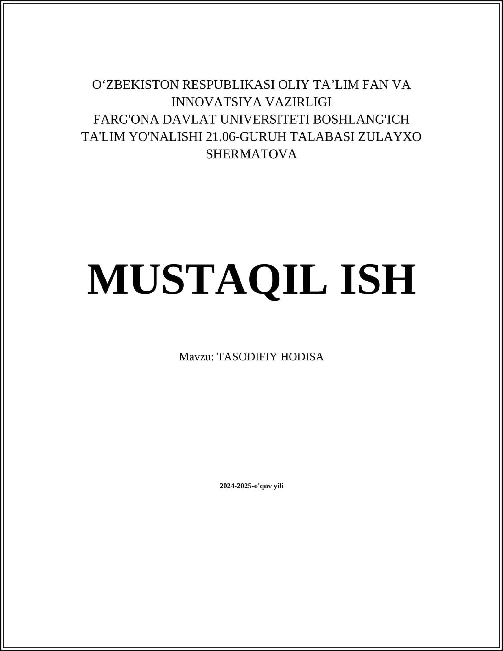 TASODIFIY HODISA