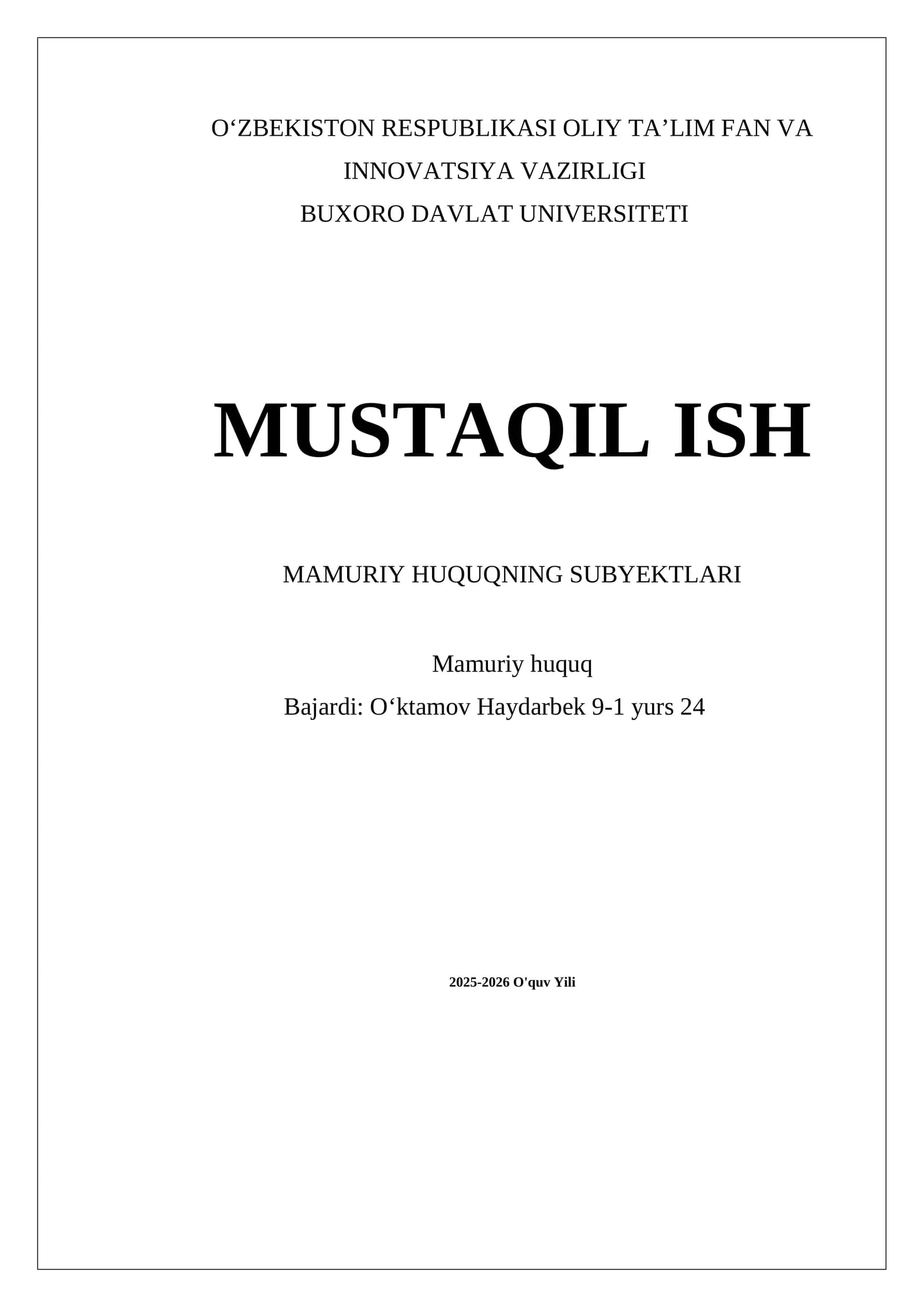 MUSTAQIL ISH MAMURIY HUQUQNING SUBYEKTLARI