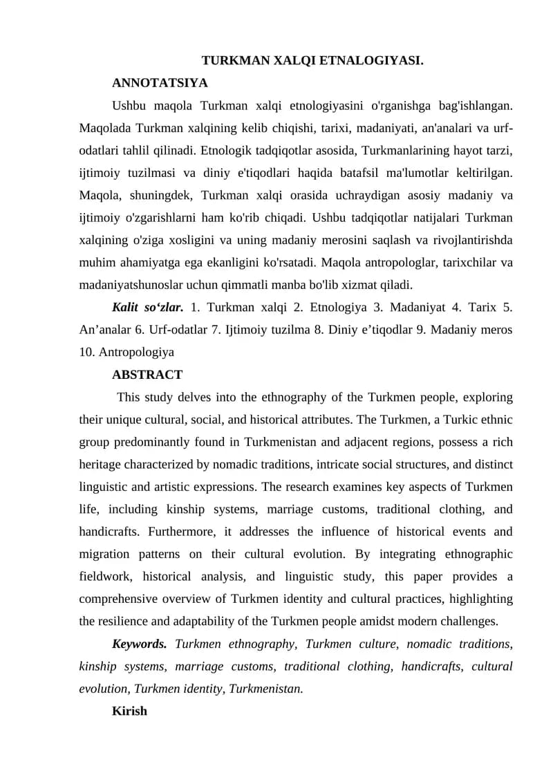 TURKMAN XALQI ETNALOGIYASI