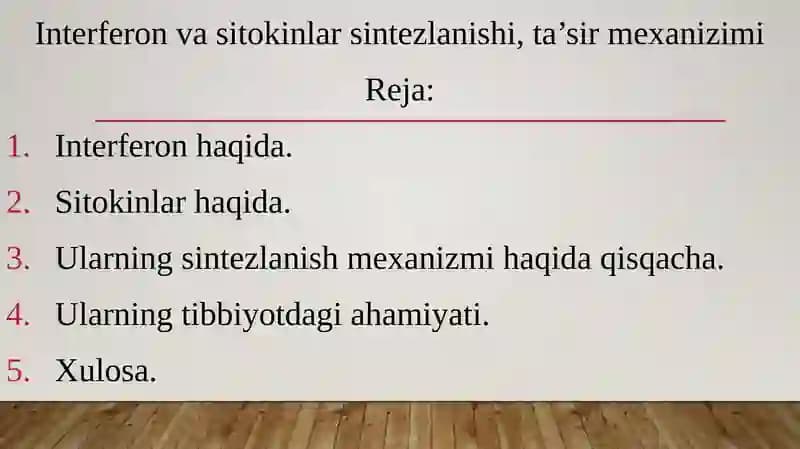 Interferon va sitokinlar sintezlanishi, ta’sir mexanizimi