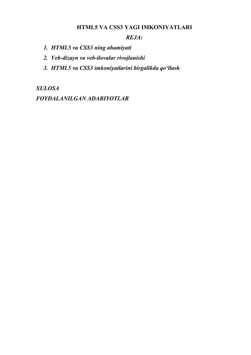 HTML5 VA CSS3 YAGI IMKONIYATLARI