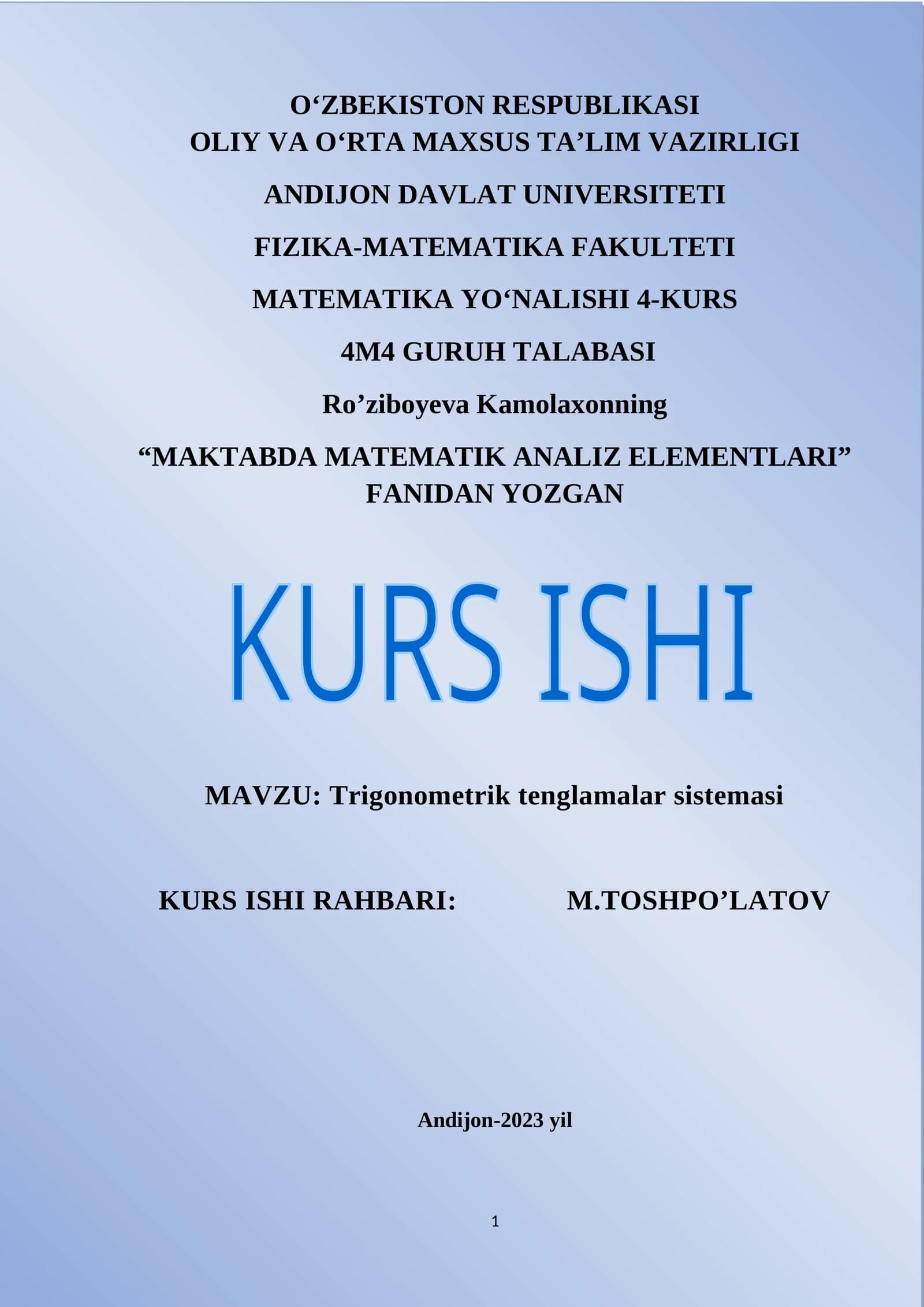 Trigonometrik tenglamalar sistemasi