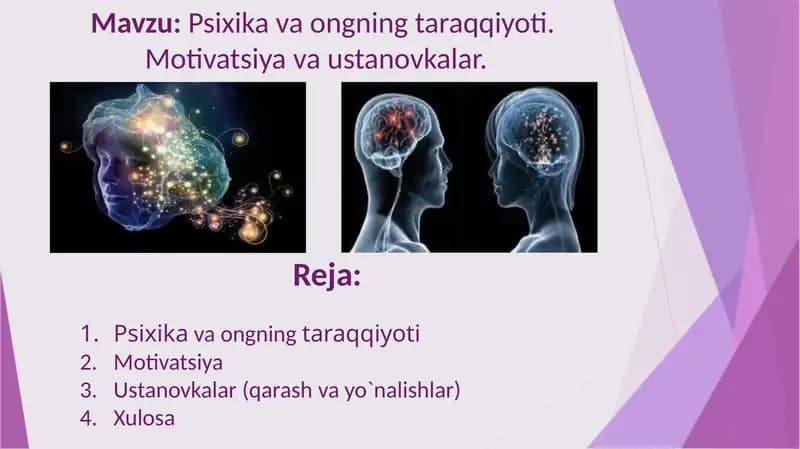 Psixika va ongning taraqqiyoti. Motivatsiya va ustanovkalar.