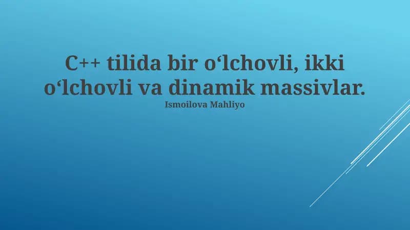 Bir O'lchovli Massivlar