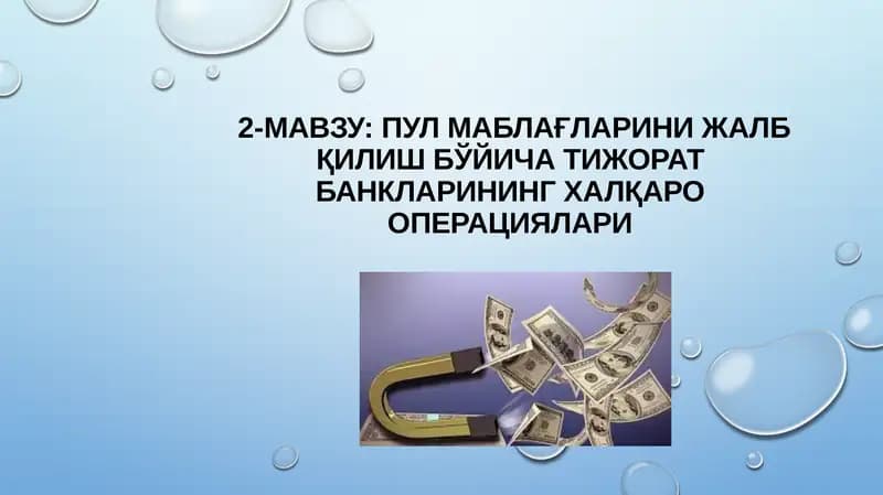 пул маблағларини жалб қилиш бўйича тижорат банкларининг халқаро операциялари