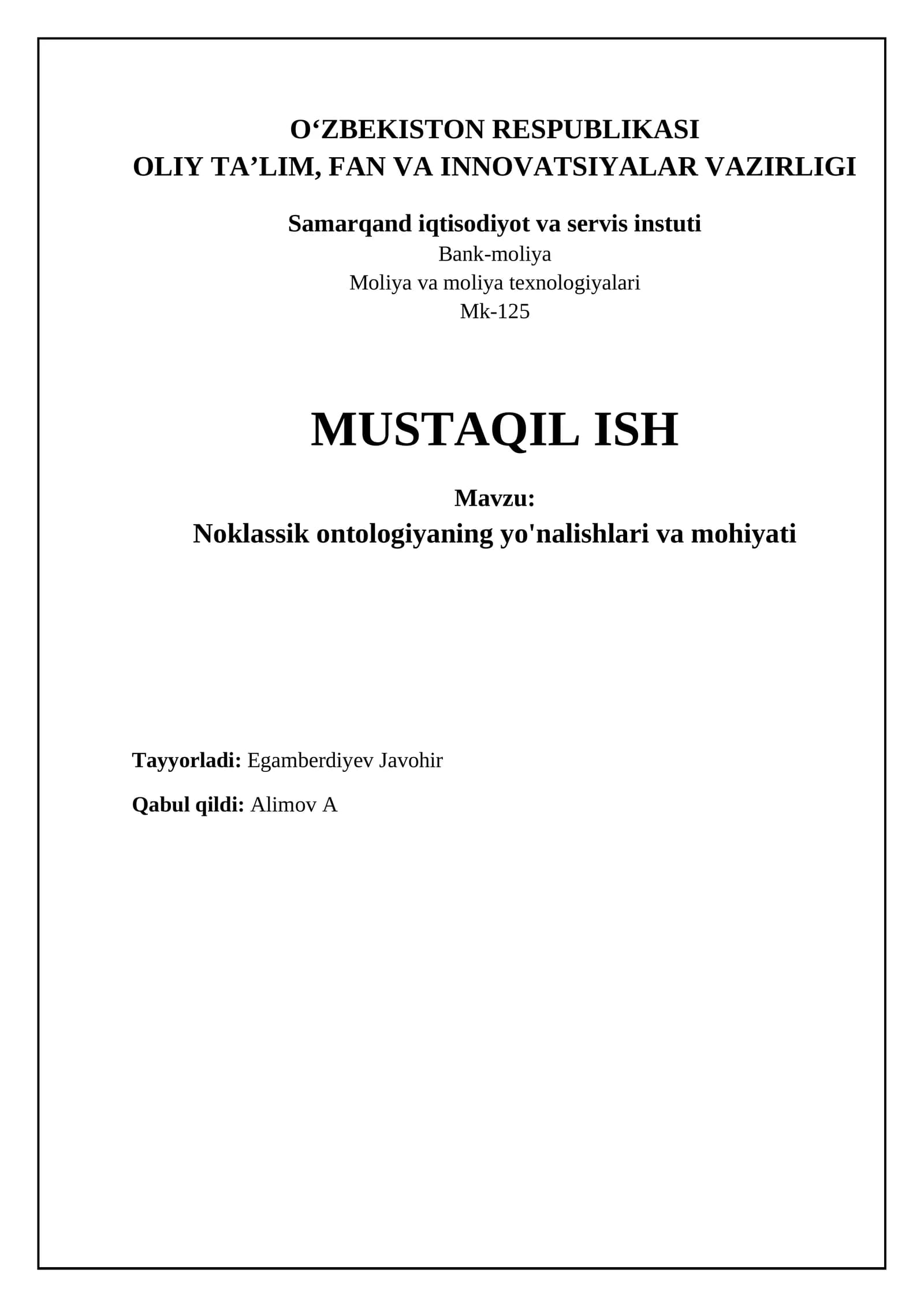 Noklassik ontologiyaning yo'nalishlari va mohiyati