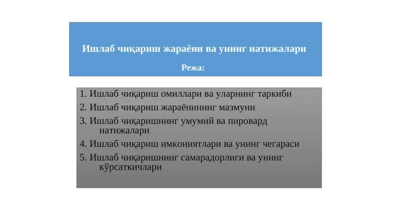 Ишлаб чиқариш натижалари