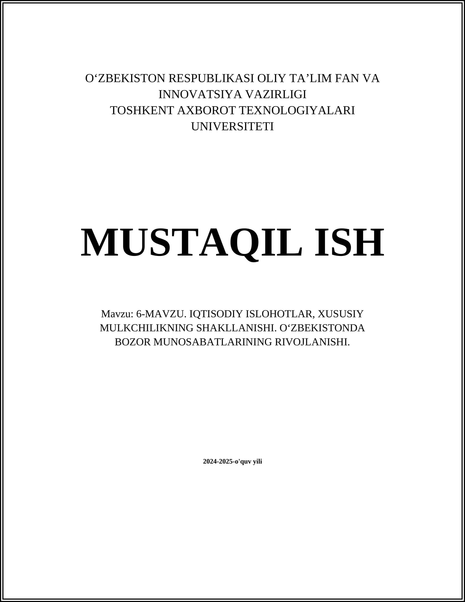 IQTISODIY ISLOHOTLAR, XUSUSIY MULKCHILIKNING SHAKLLANISHI