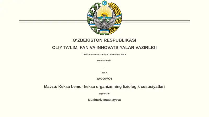 Keksa bemor keksa organizmning fiziologik xususiyatlari