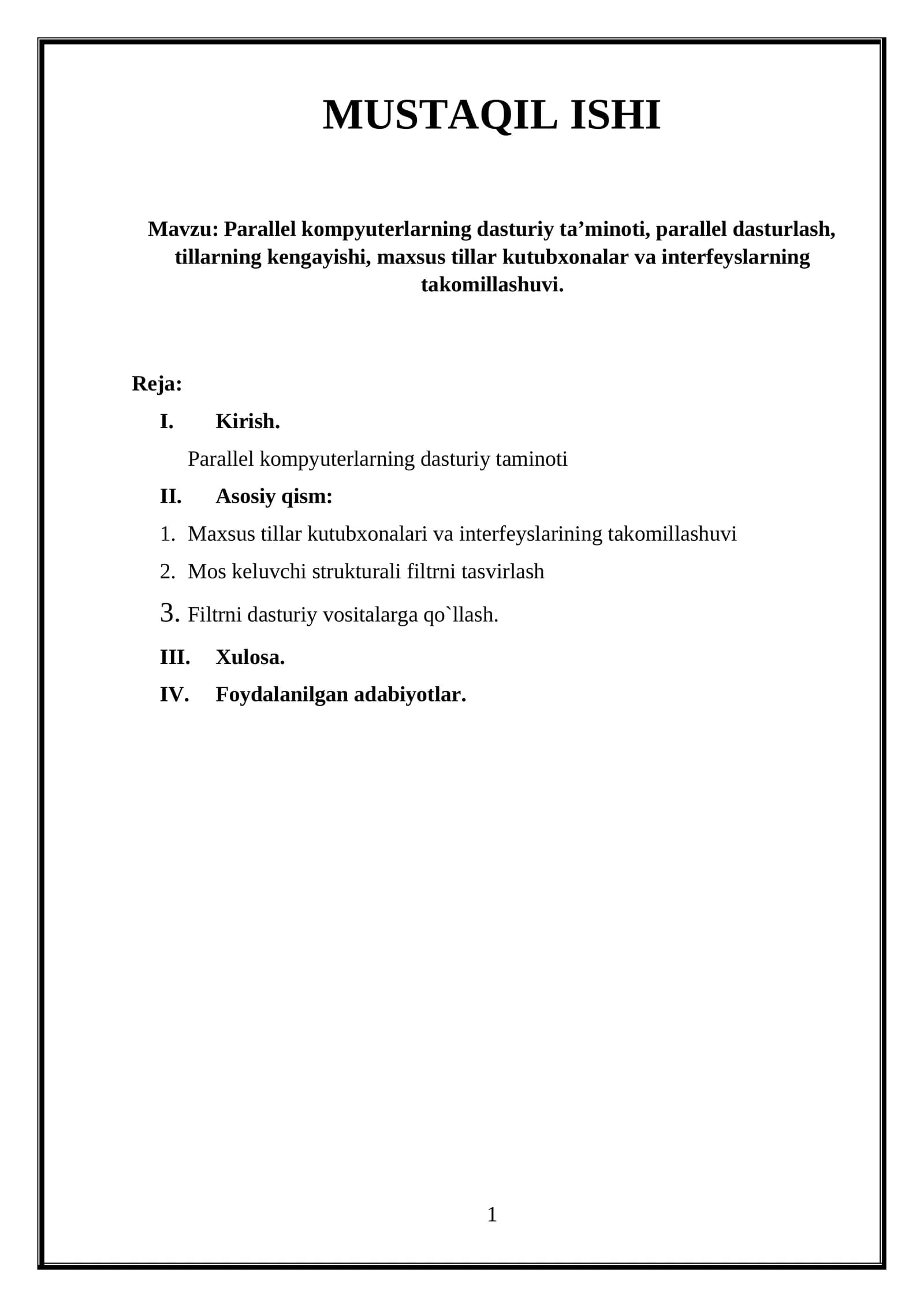 Parallel kompyuterlarning dasturiy ta’minoti