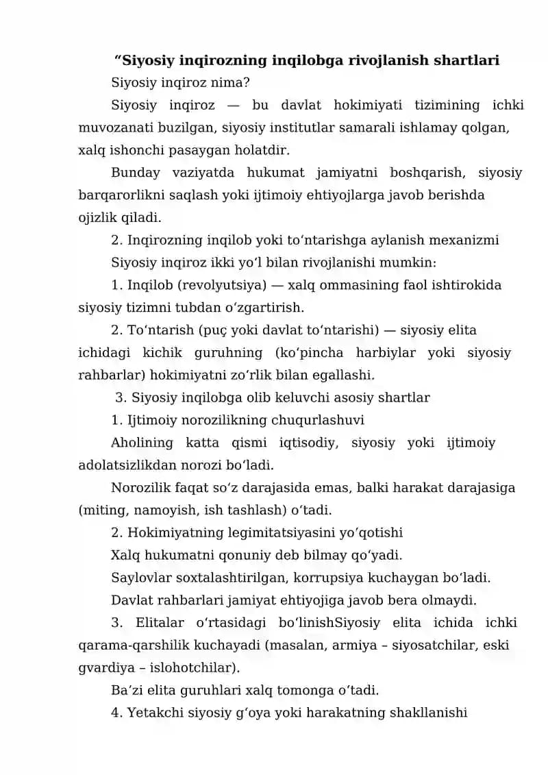 Siyosiy Inqirozning Inqilobga Rivojlanish Shartlari