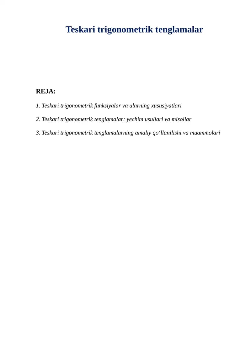 Teskari trigonometrik tenglamalar