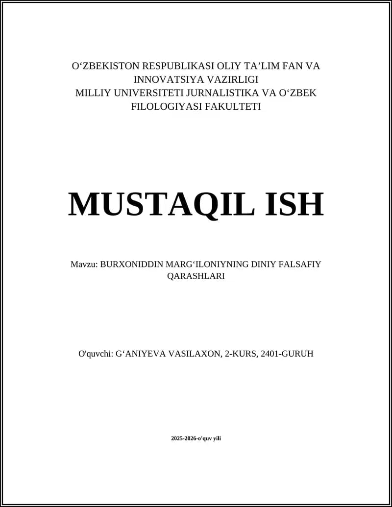 BURXONIDDIN MARG‘ILONIYNING DINIY FALSAFIY QARASHLARI