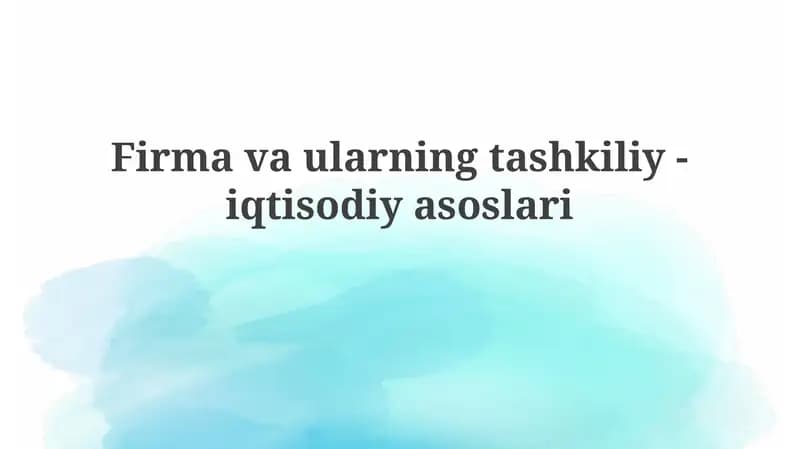 Firmavaularning tashkiliy-iqtisodiyasoslari
