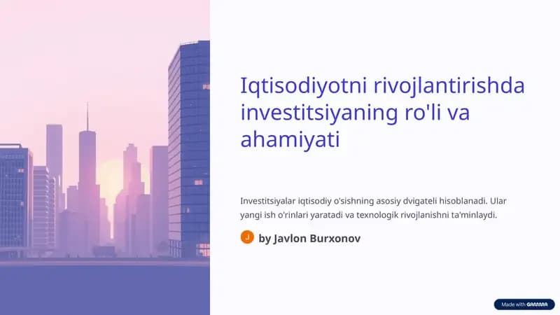 Investitsiyaning iqtisodiy o'sishdagi nazariy asoslari