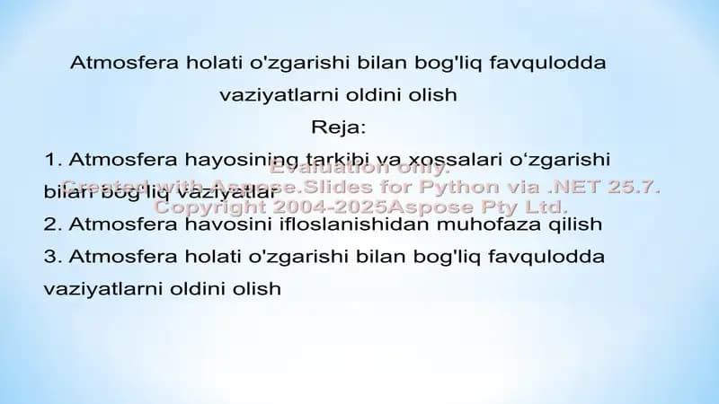 Atmosfera holati o'zgarishi bilan bog'liq favqulodda vaziyatlarni oldini olish