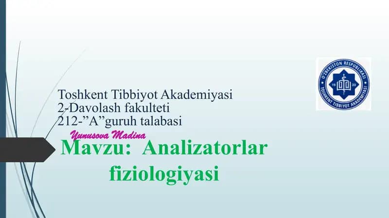 Toshkent Tibbiyot Akademiyasi 2-Davolash fakulteti 212-”A” guruhi talabasi Yunusova Madina