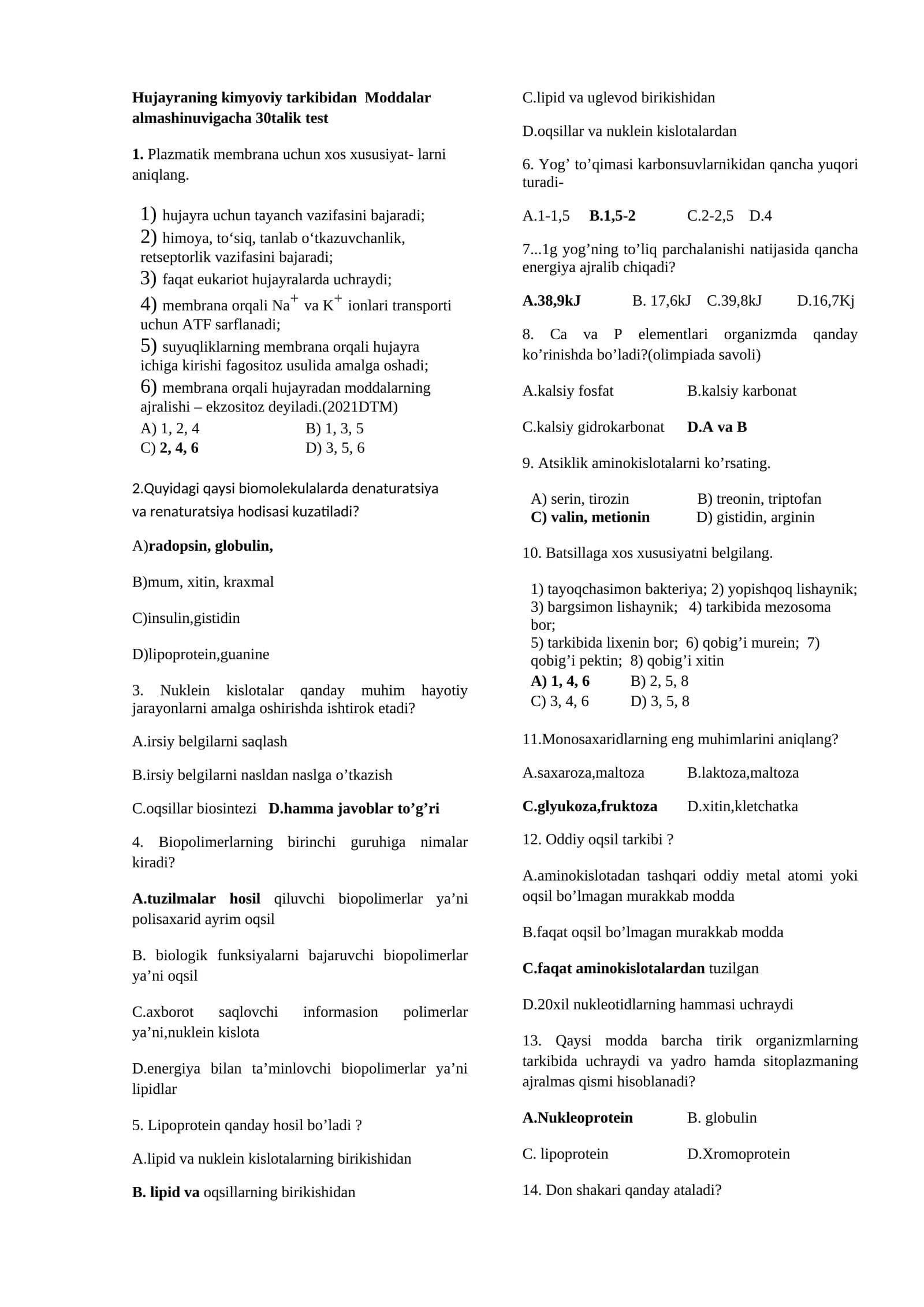 Moddalar almashinuvi 30talik test